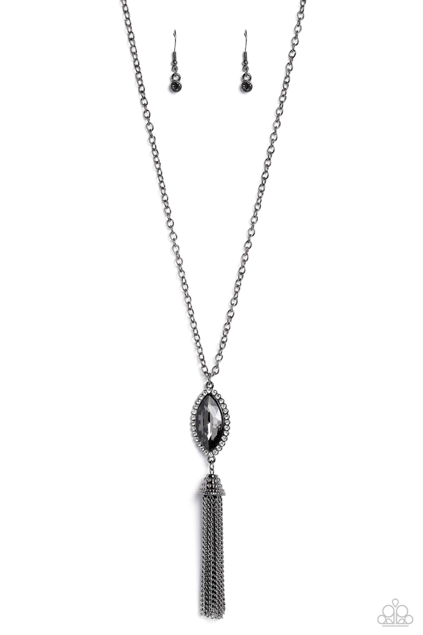 Tassel Tabloid Necklace - Silver w/Black