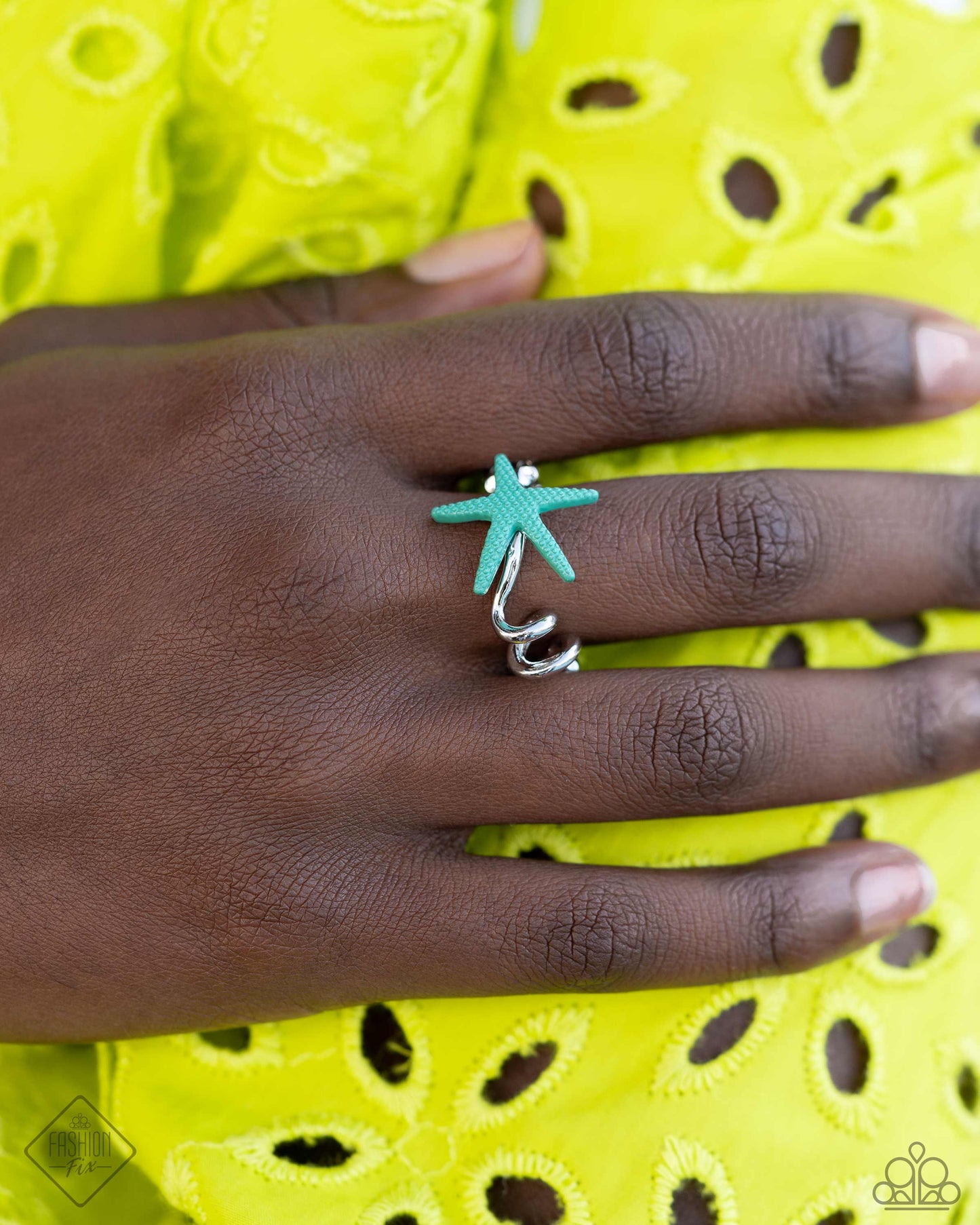 Wish Upon A STARFISH - Silver w/Tealgreen Ring