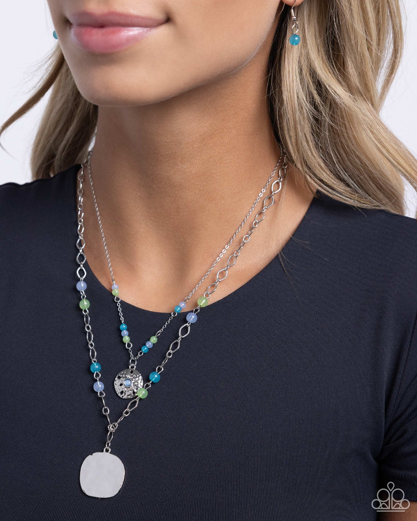 Sand Dollar Season - Silver w/Blue & Green beads Necklace