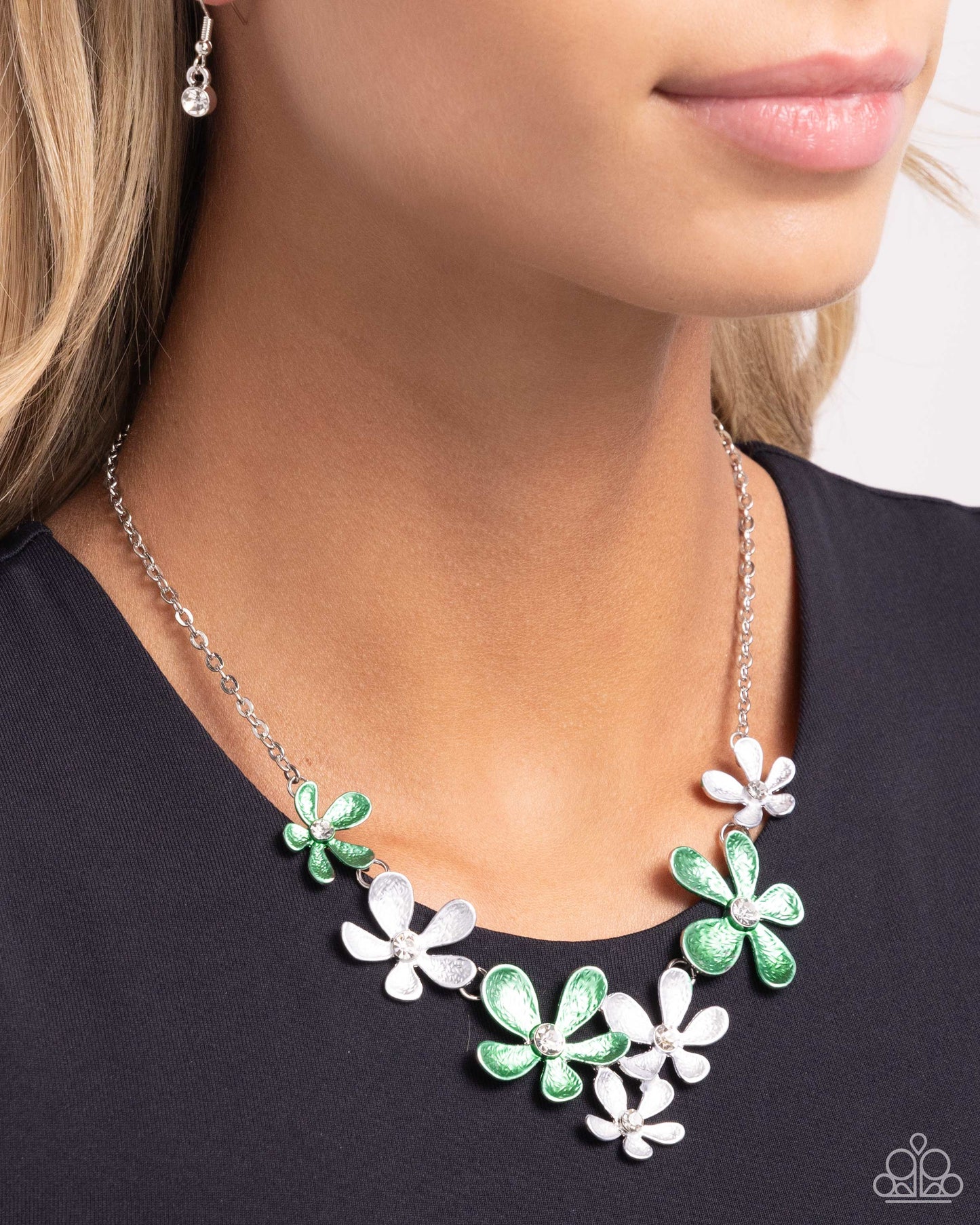 Reflective Rundown - Silver w/Green Necklace