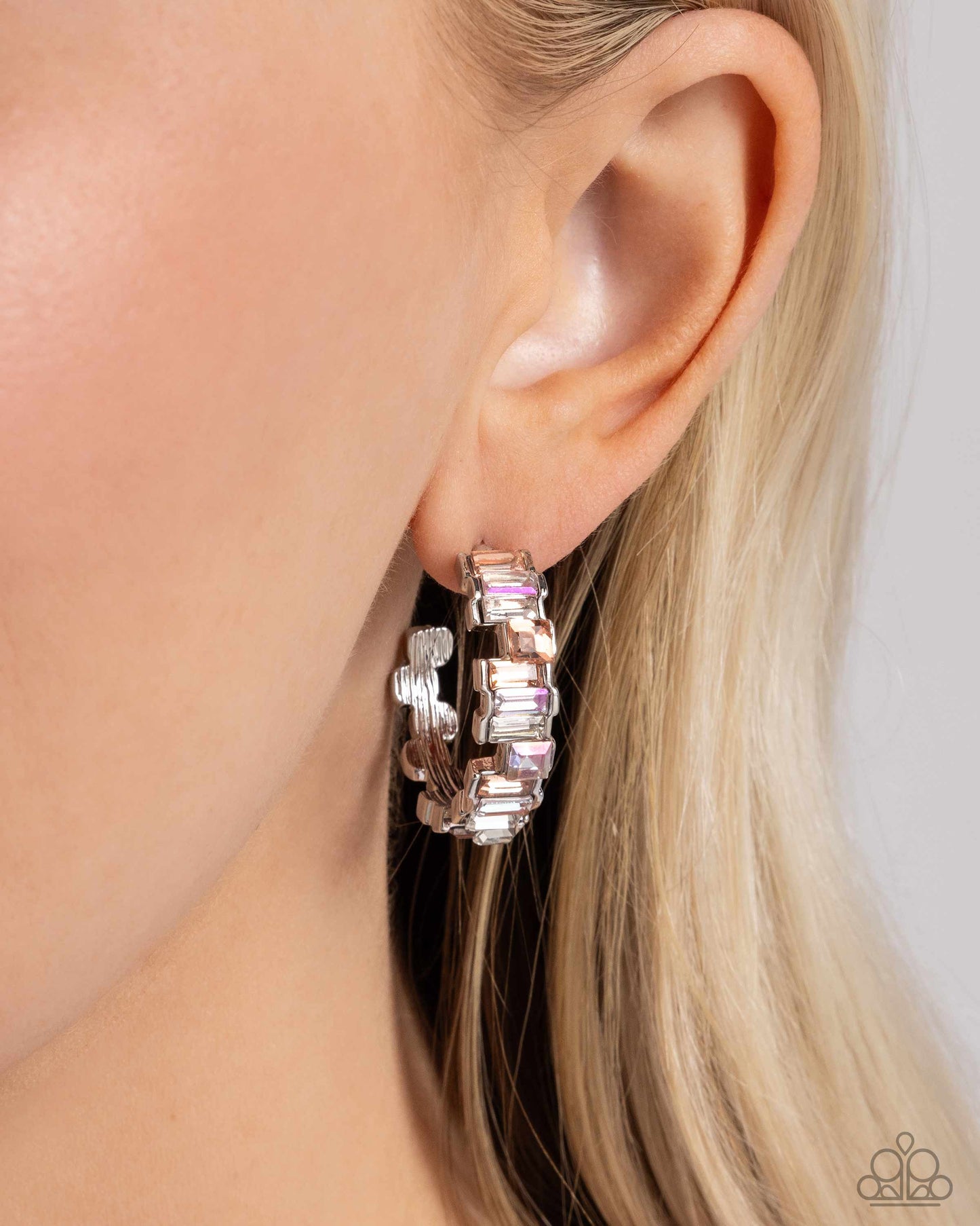 Fashionably Framed - Orange & Pink Gem Hoop Earrings