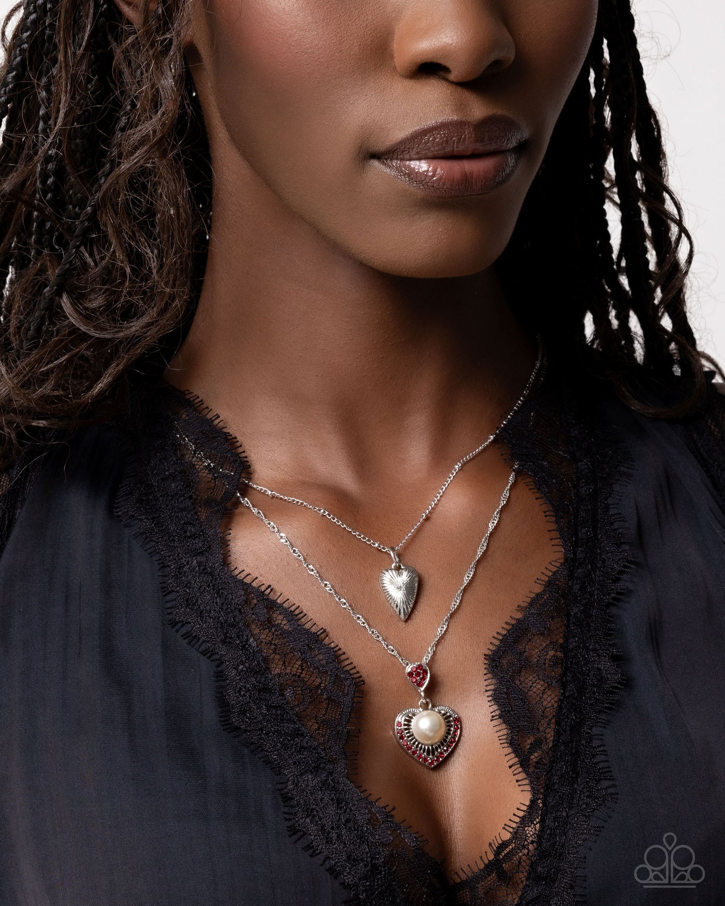 Abstract Affection - Silver w/Red Heart Necklace