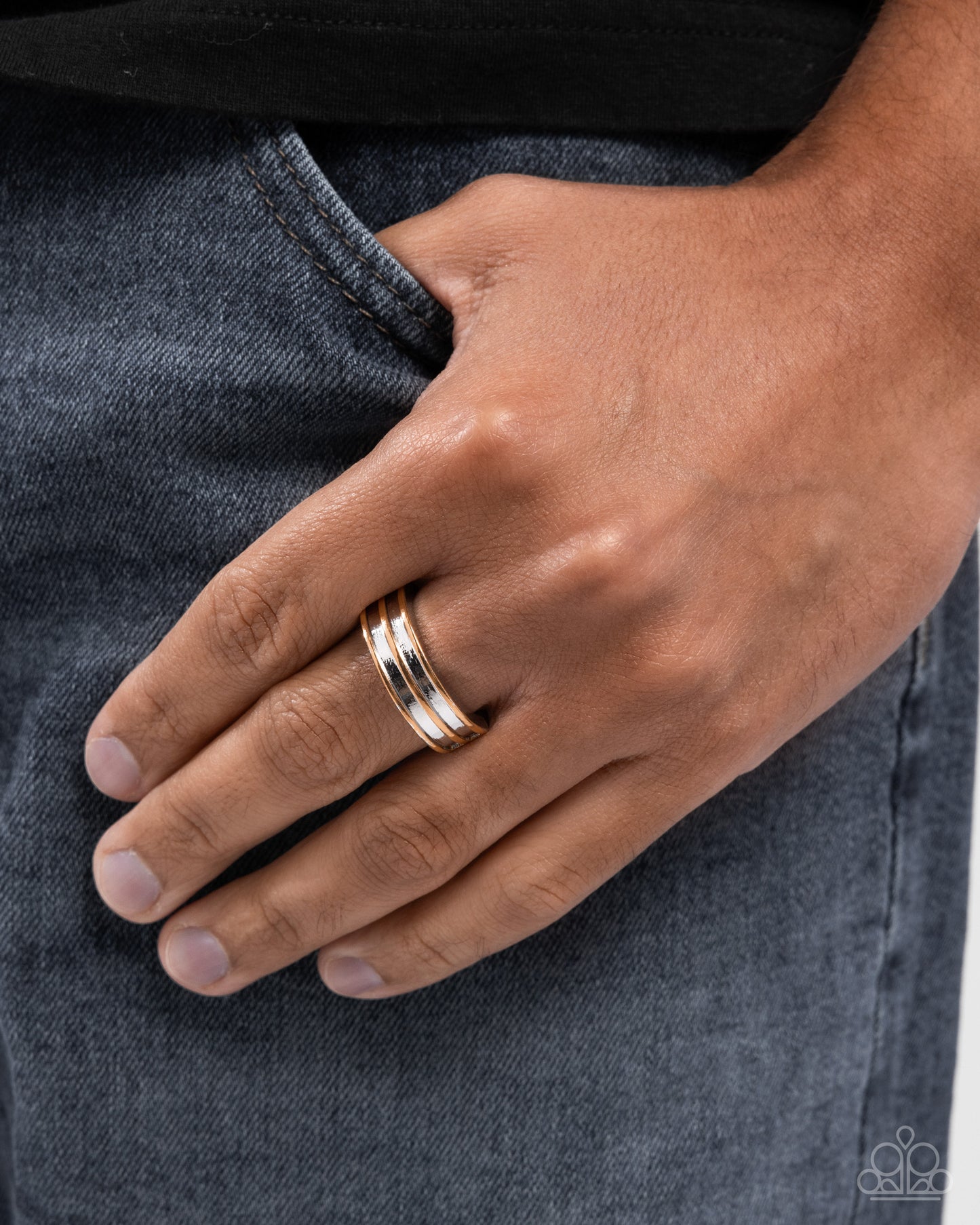 Bustling Basic - Silver & Gold Men's Ring
