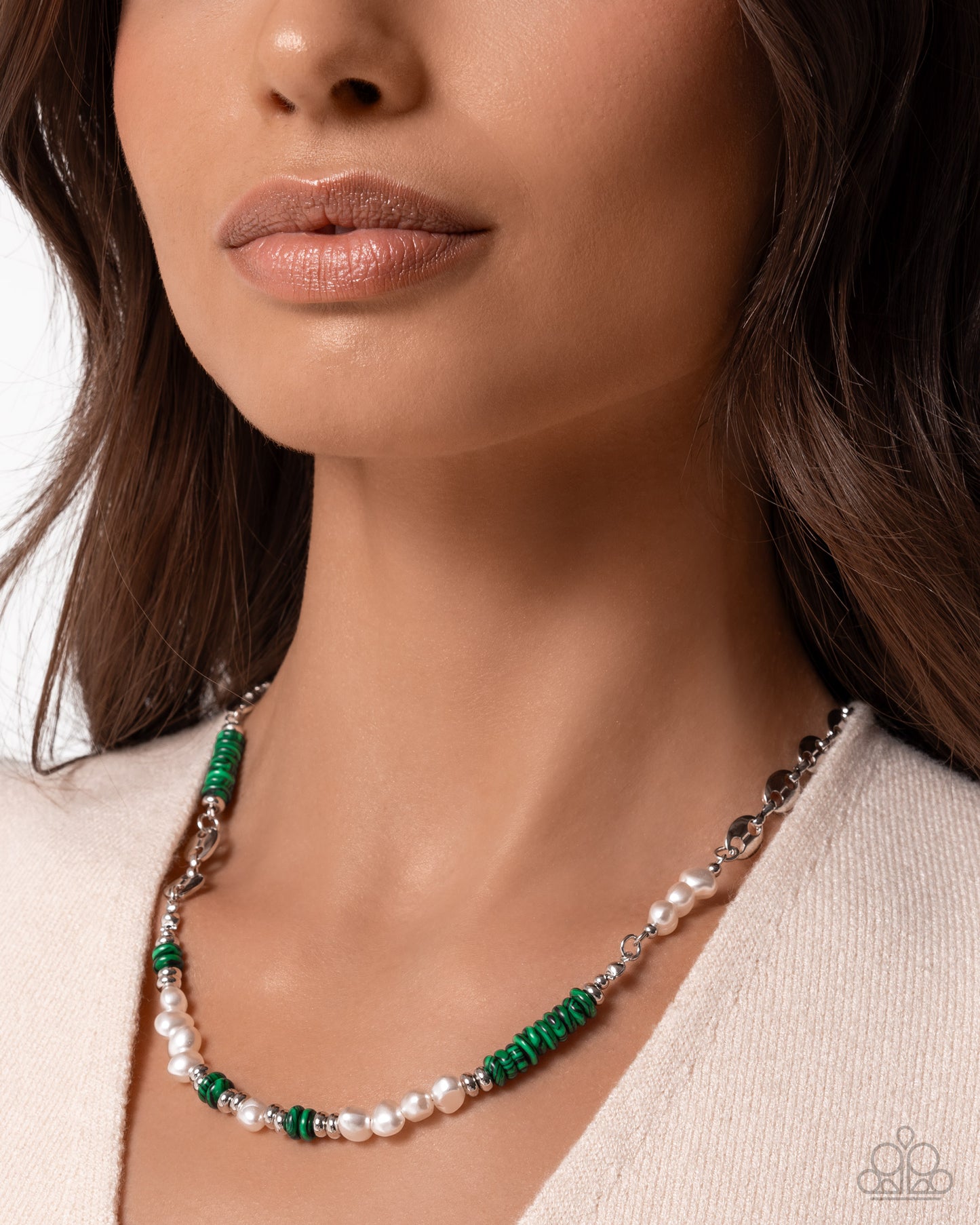 Wholesome Wanderlust - Silver w/Green & apearls Necklace