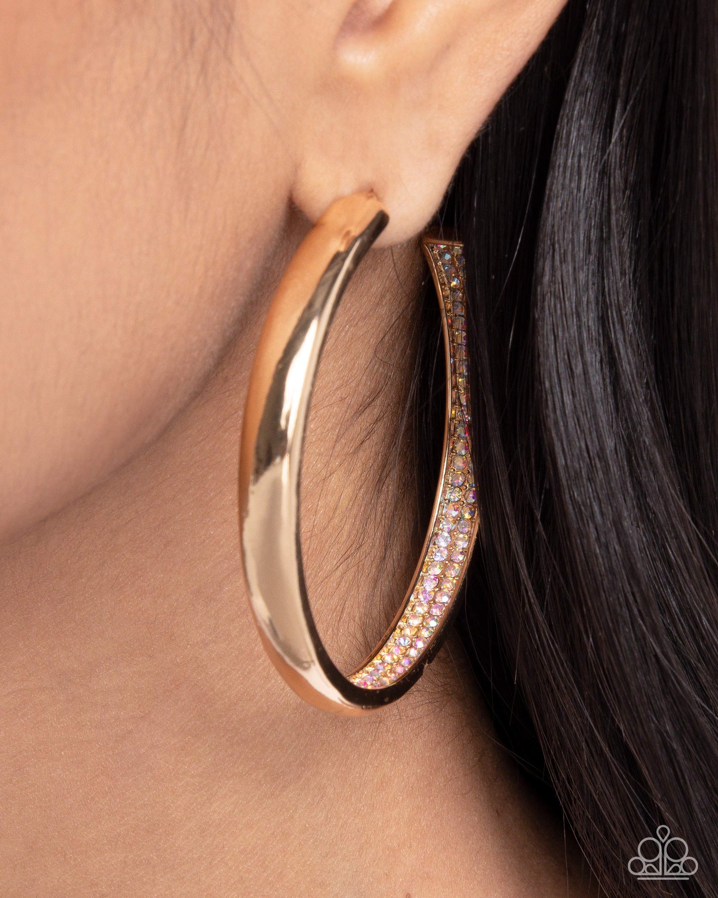 Proper Pizzazz - Gold Hoop Earrings- iridescent gems interior