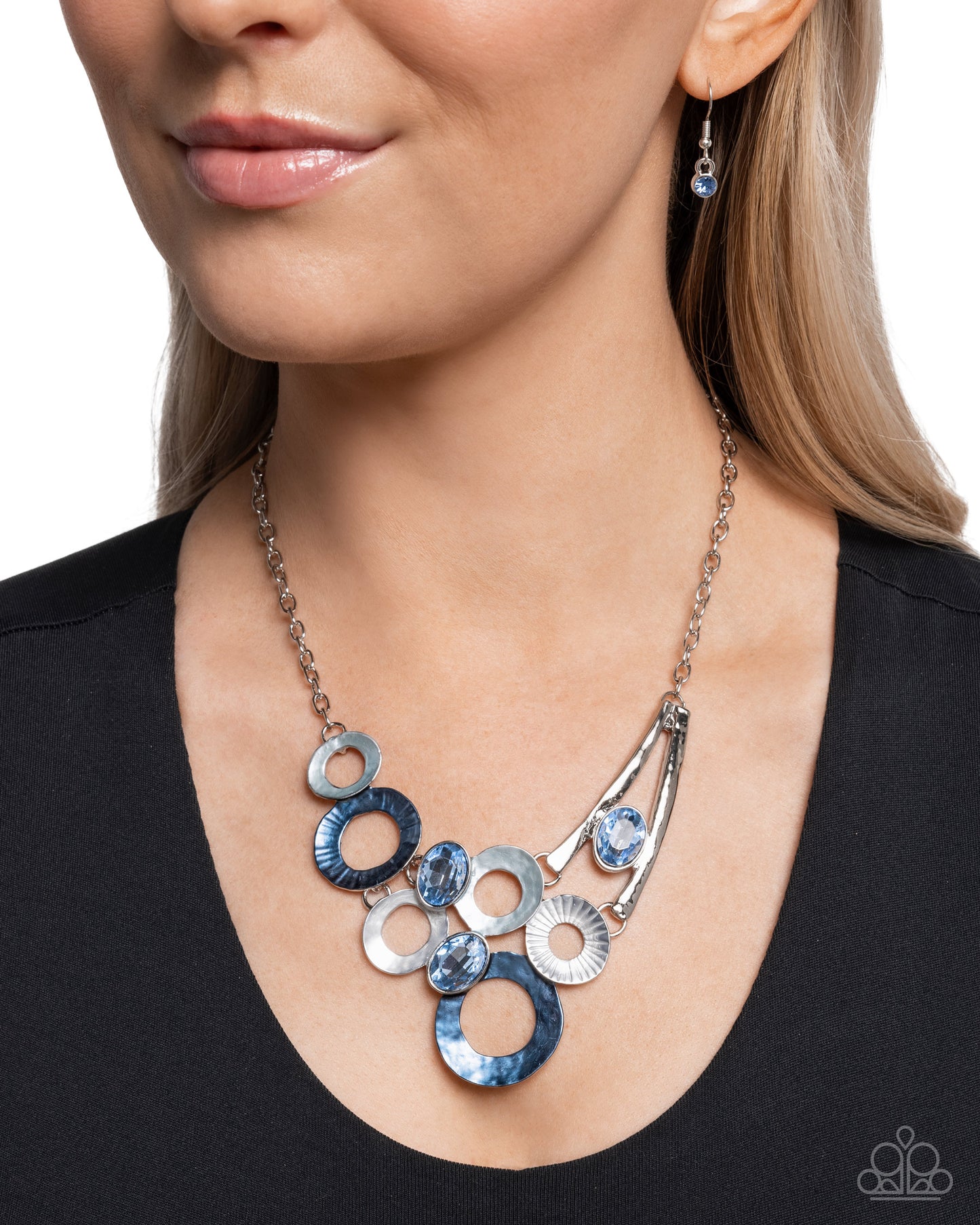 Compelling Circles - Silver w/Blue Necklace