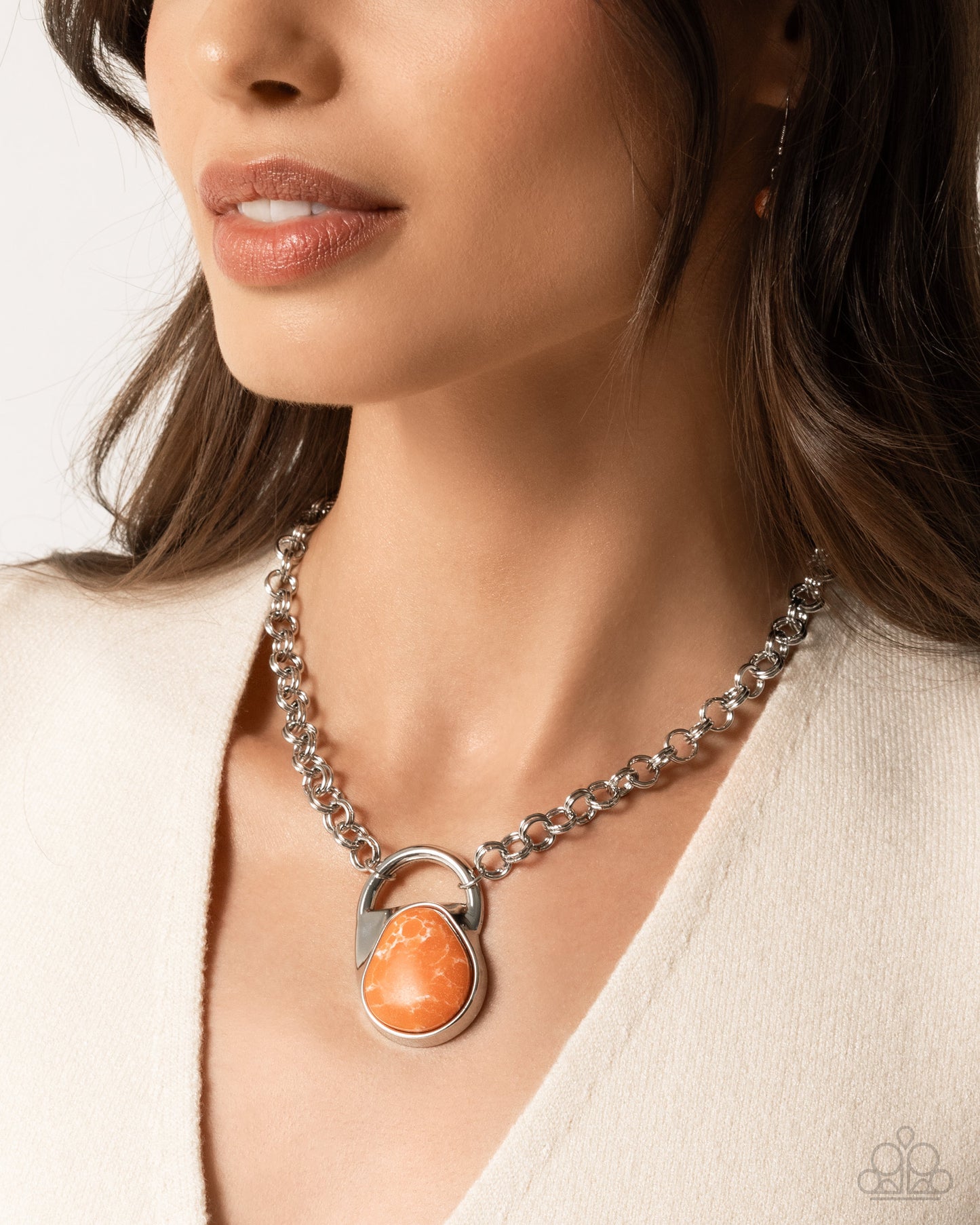 Change of Country - Silver w/Orange Necklace