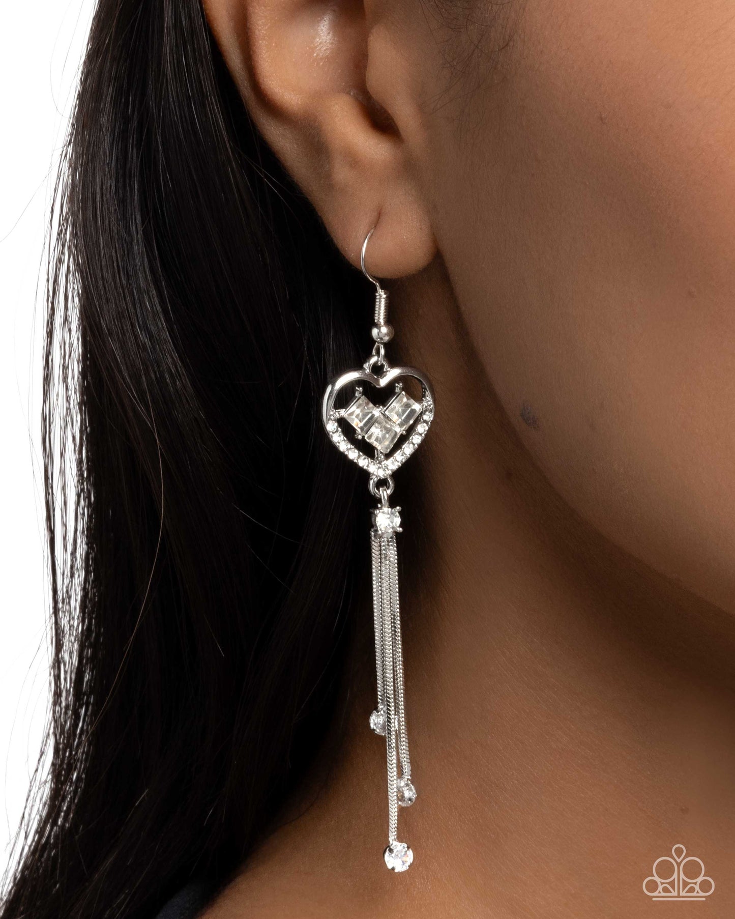 Cascading Character -Silver Heart Earrings