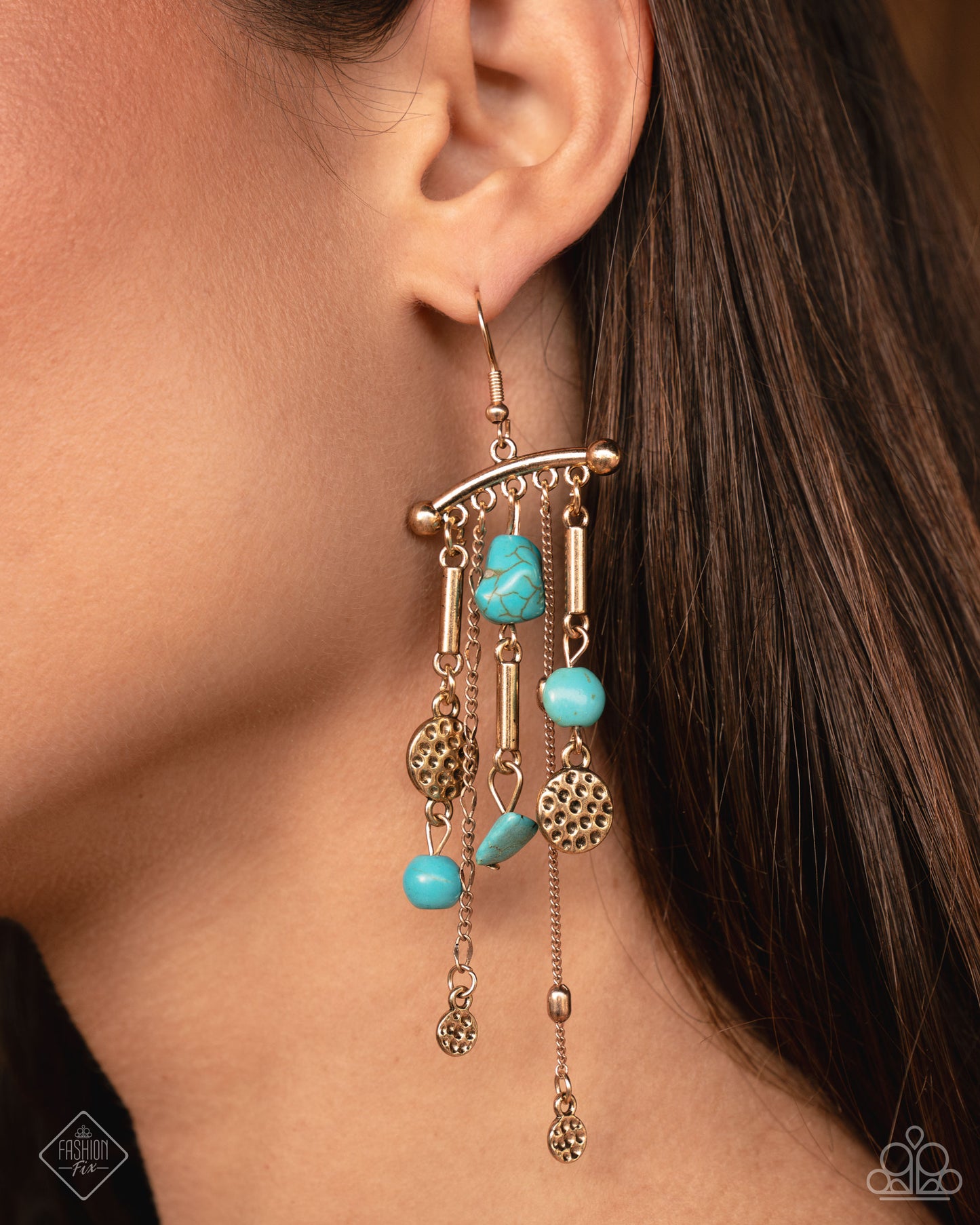 Coachella Cascade - Gold w/Blue Turquoise Earrings