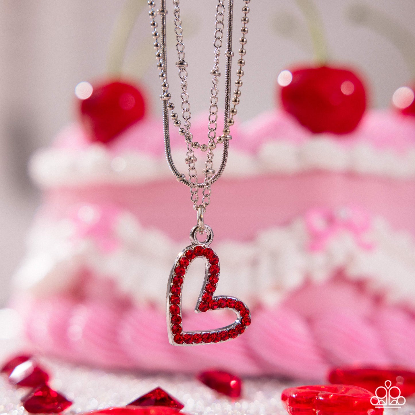 Valentines Day Decadence Silver w/Red Gem Heart Necklace