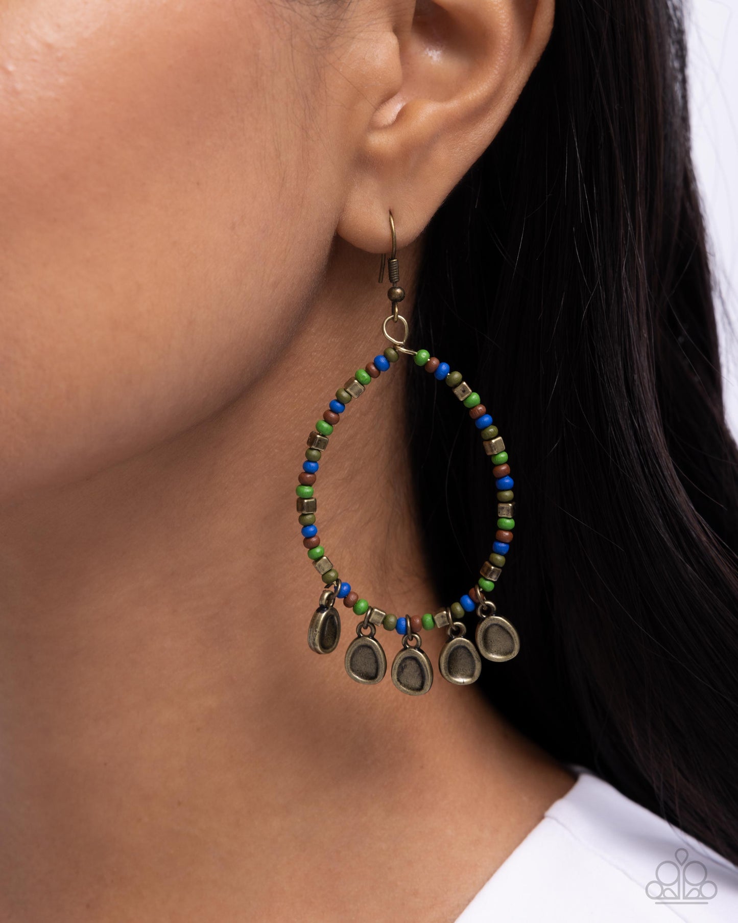 Teardrop Title - Brass w/Green & Blue Earrings