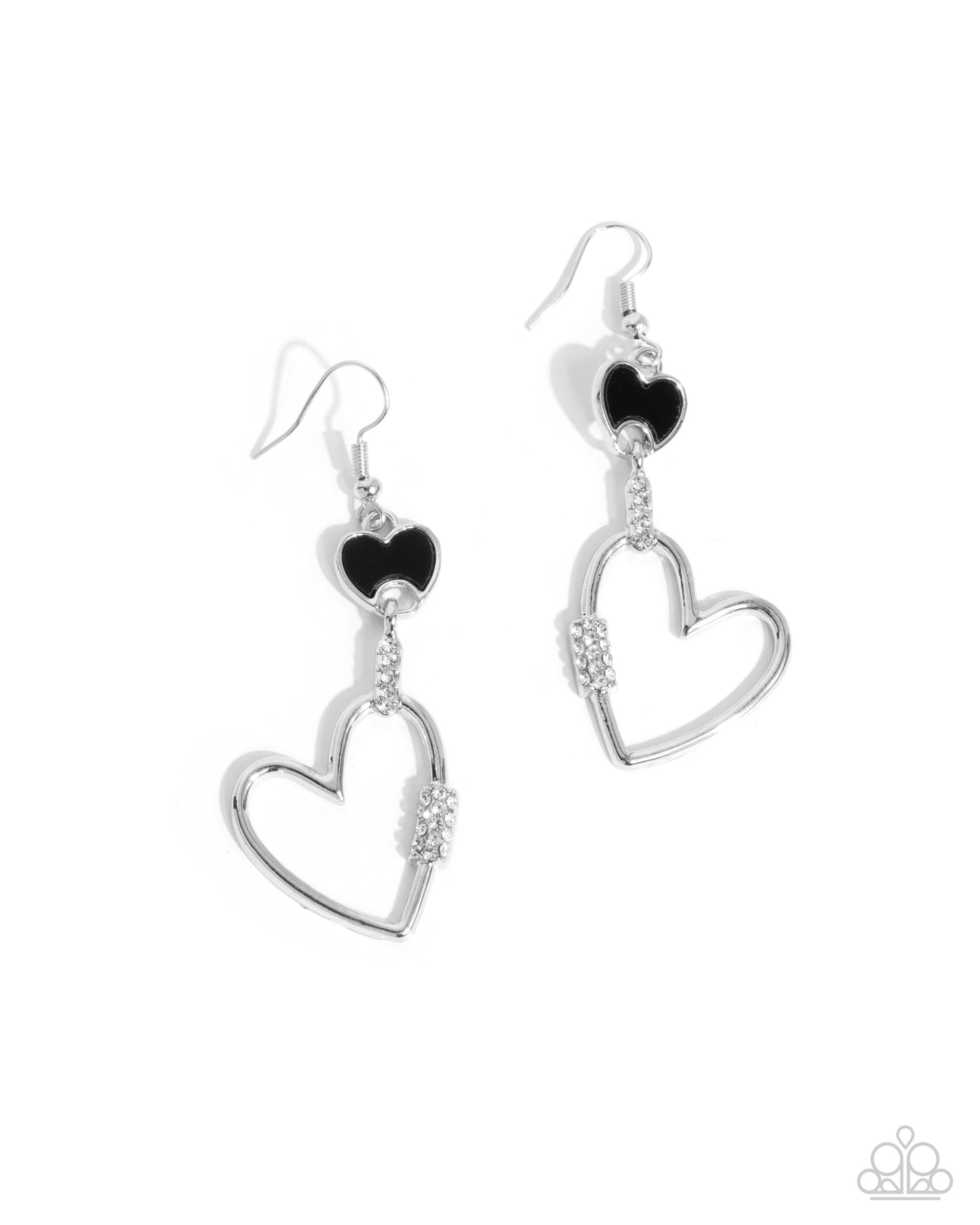 Eternally Enamored - Heart Silver w/Black Earrings