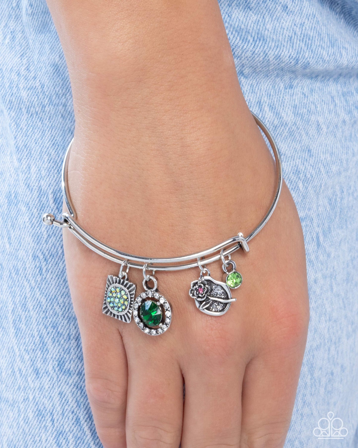 Playful Pageantry - Silver w/Green Bracelet