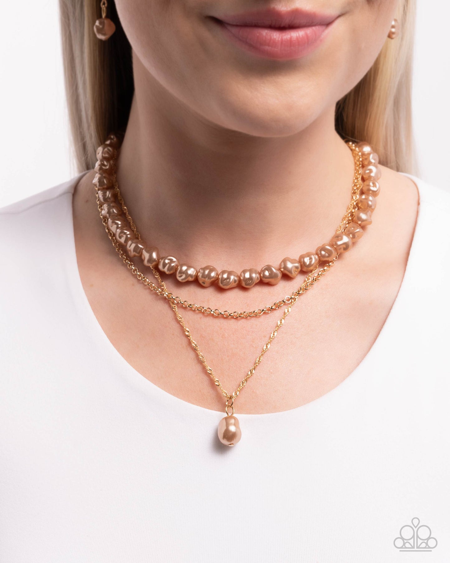 Baroque Bling - Gold w/goldtone Pearl Necklace