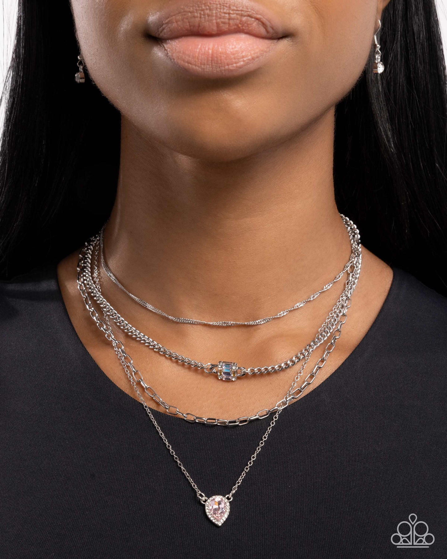Radiant Rows - Silver w/Pink Necklace
