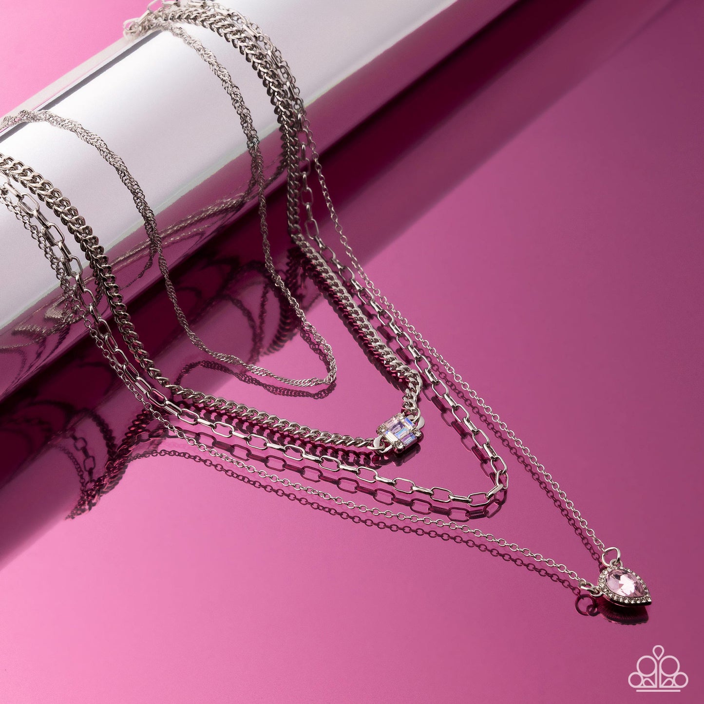 Radiant Rows - Silver w/Pink Necklace