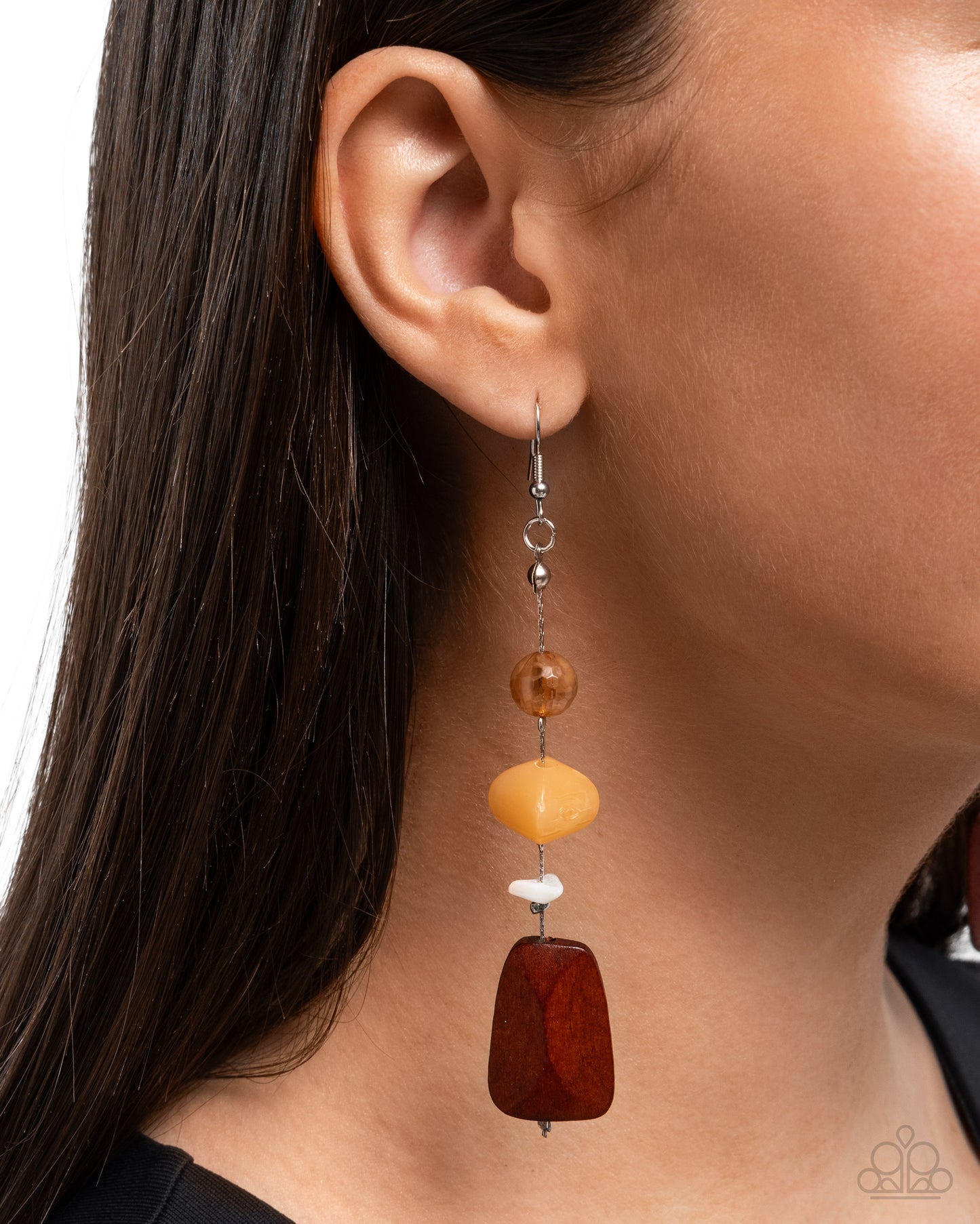 Creative Collection -Wood, Orange, Brown, & White Earrings