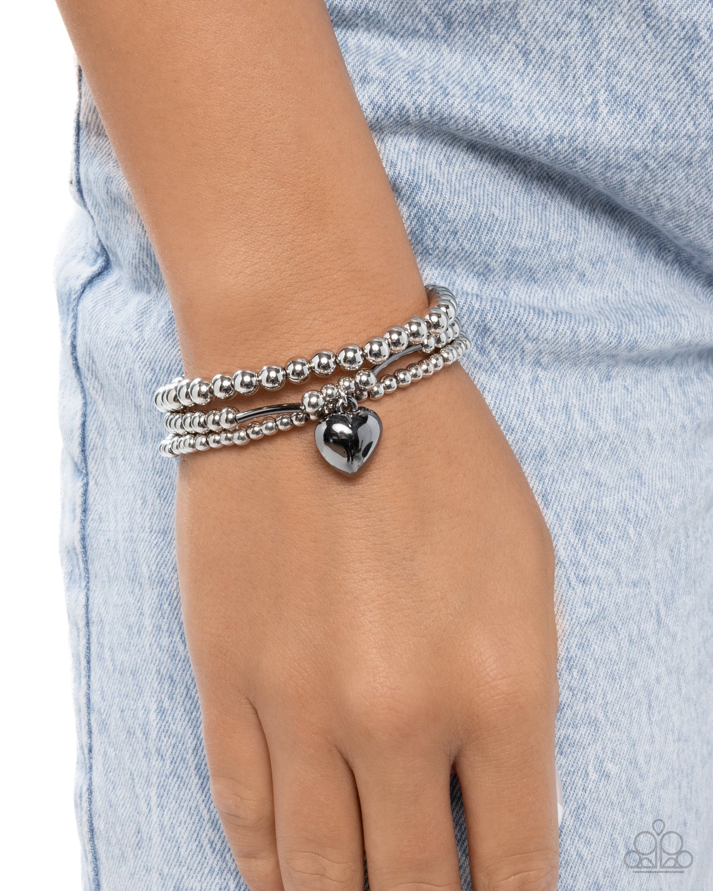 Engaged Explorer - Silver w/gunmetal Heart Bracelet