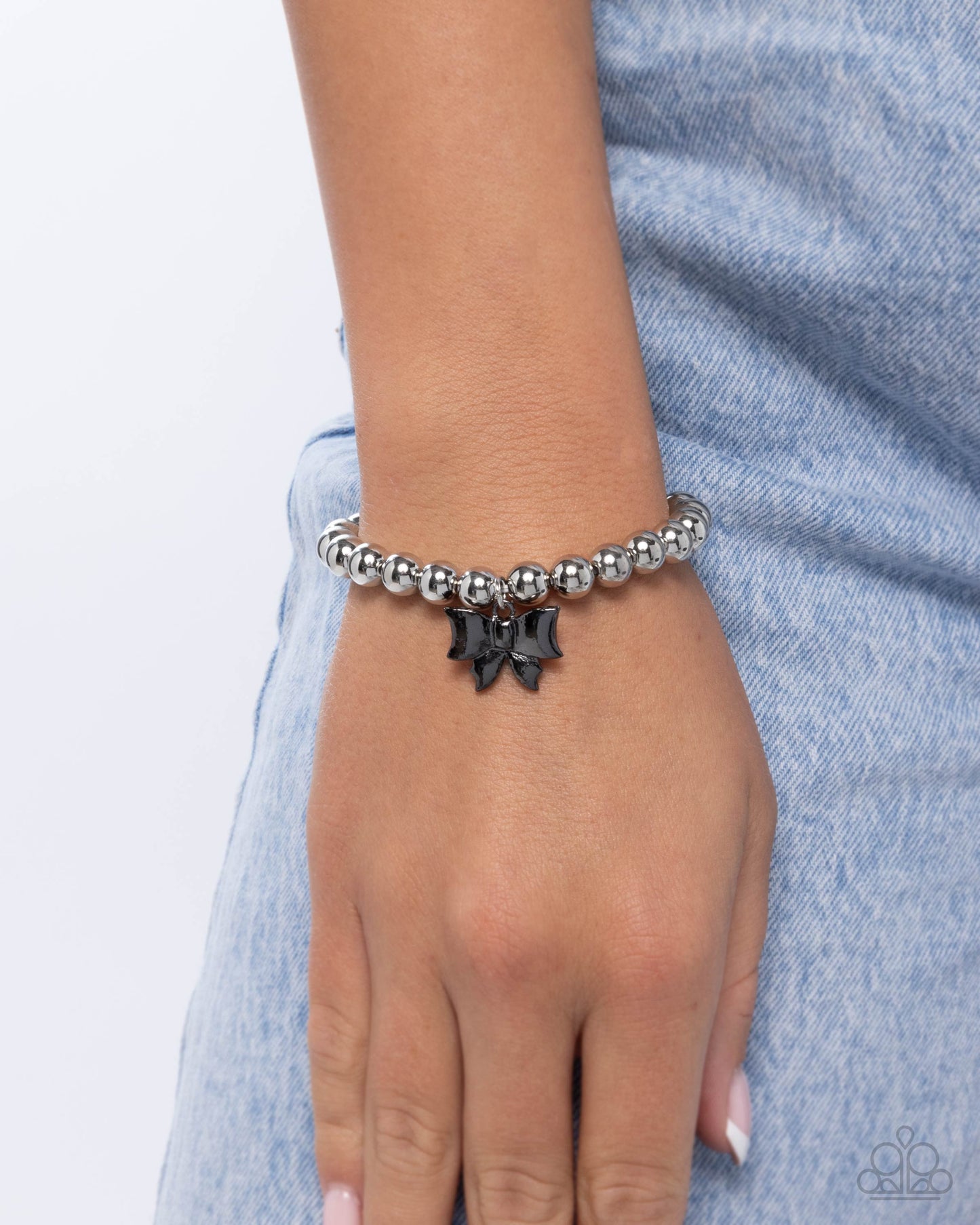 Young Lady - Silver w/gunmetal Bow Bracelet
