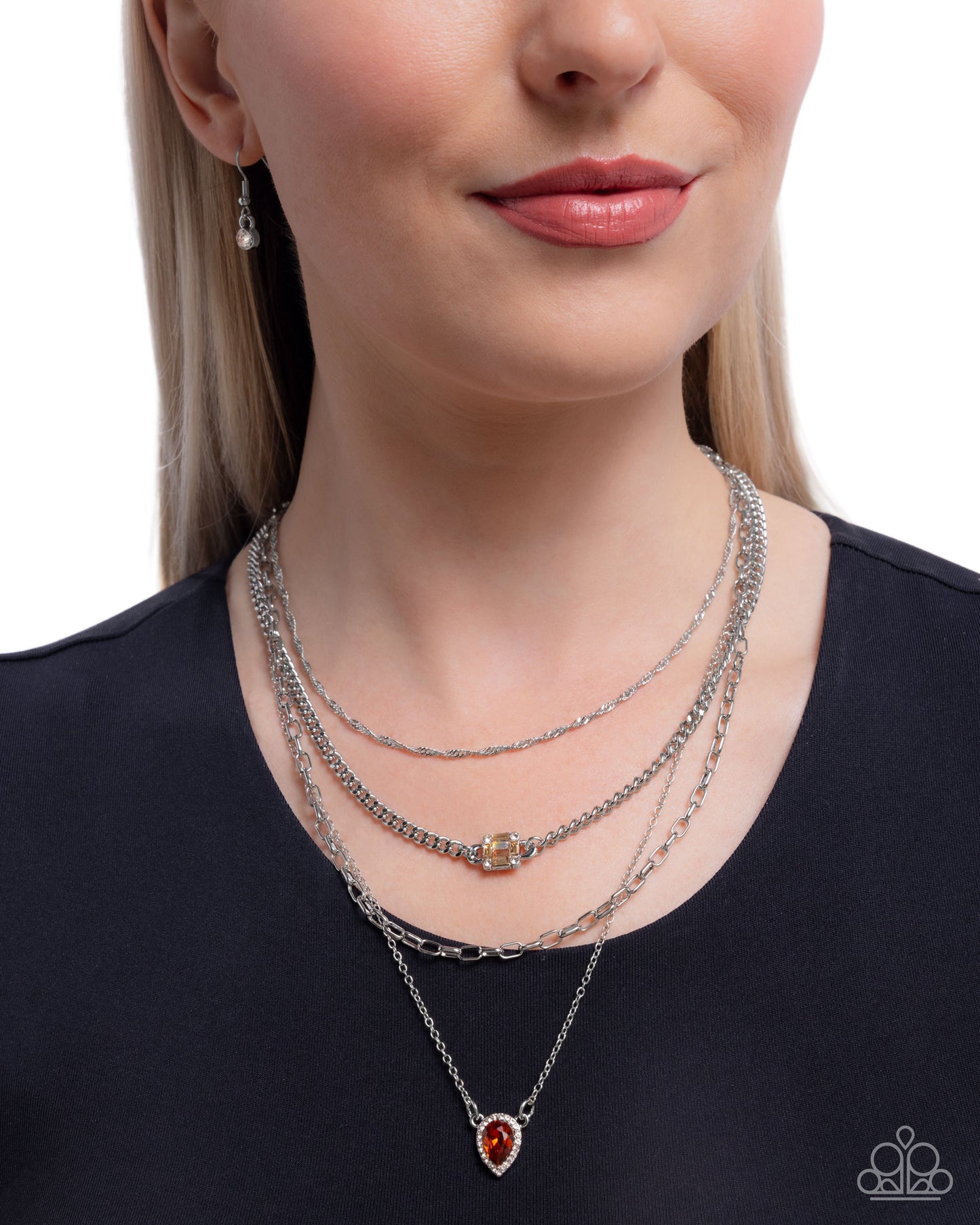 Radiant Rows - Silver w/Brown Necklace