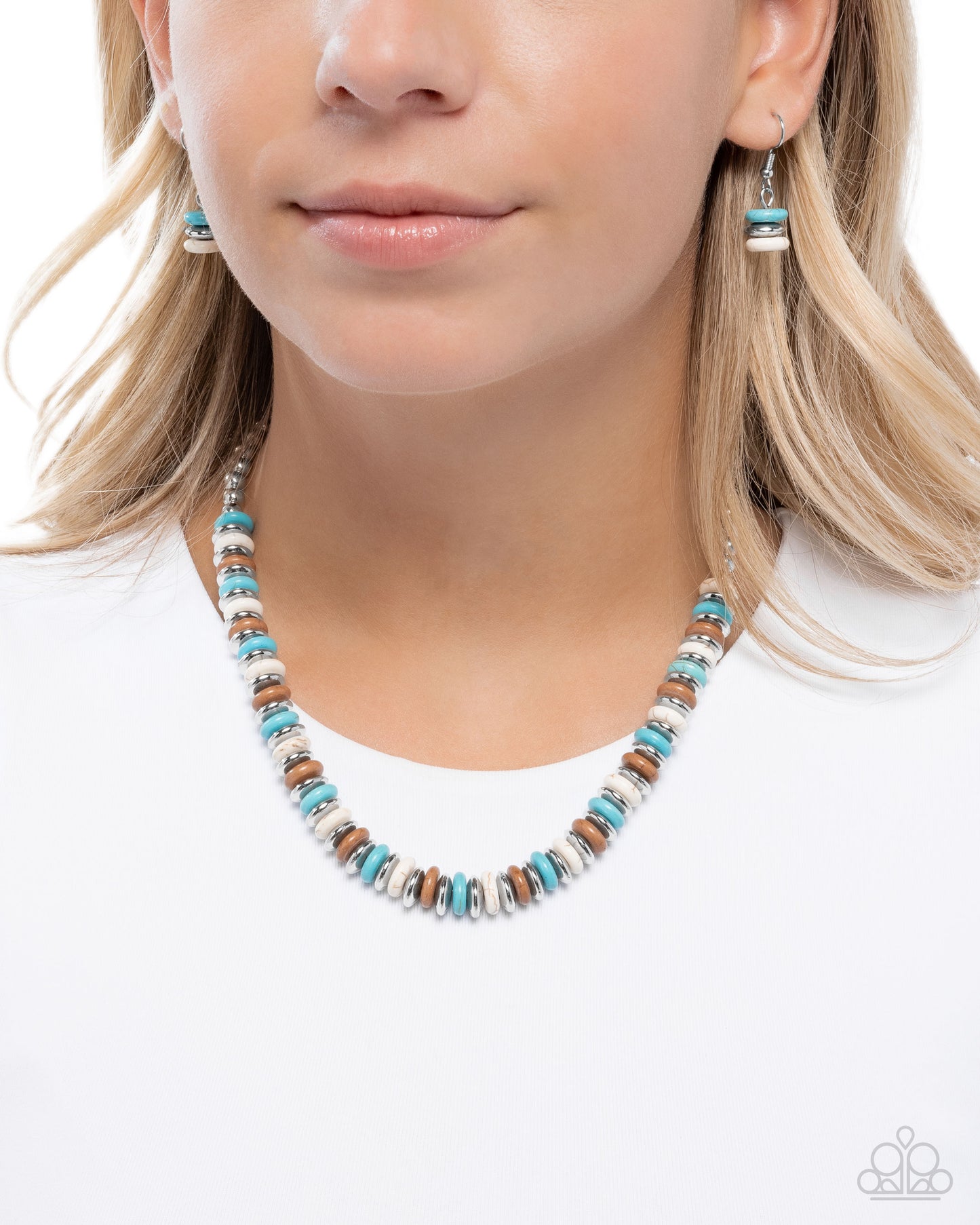 Straightforward Stones - Silver w/Turquoise, Cream, & Brown Stone Necklace
