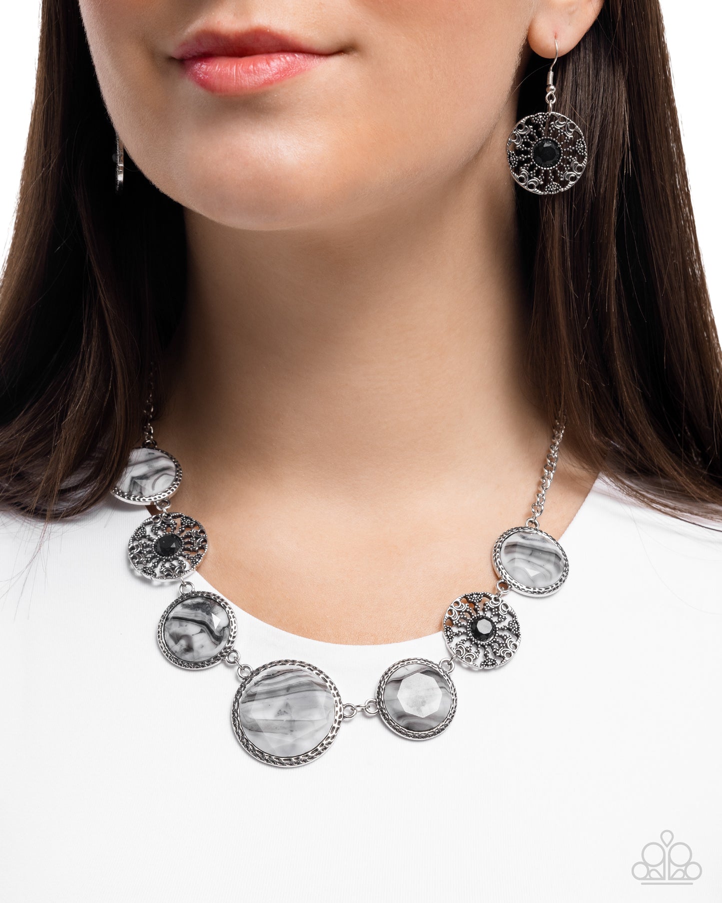 Gentle Glam - Silver w/Black & White Necklace
