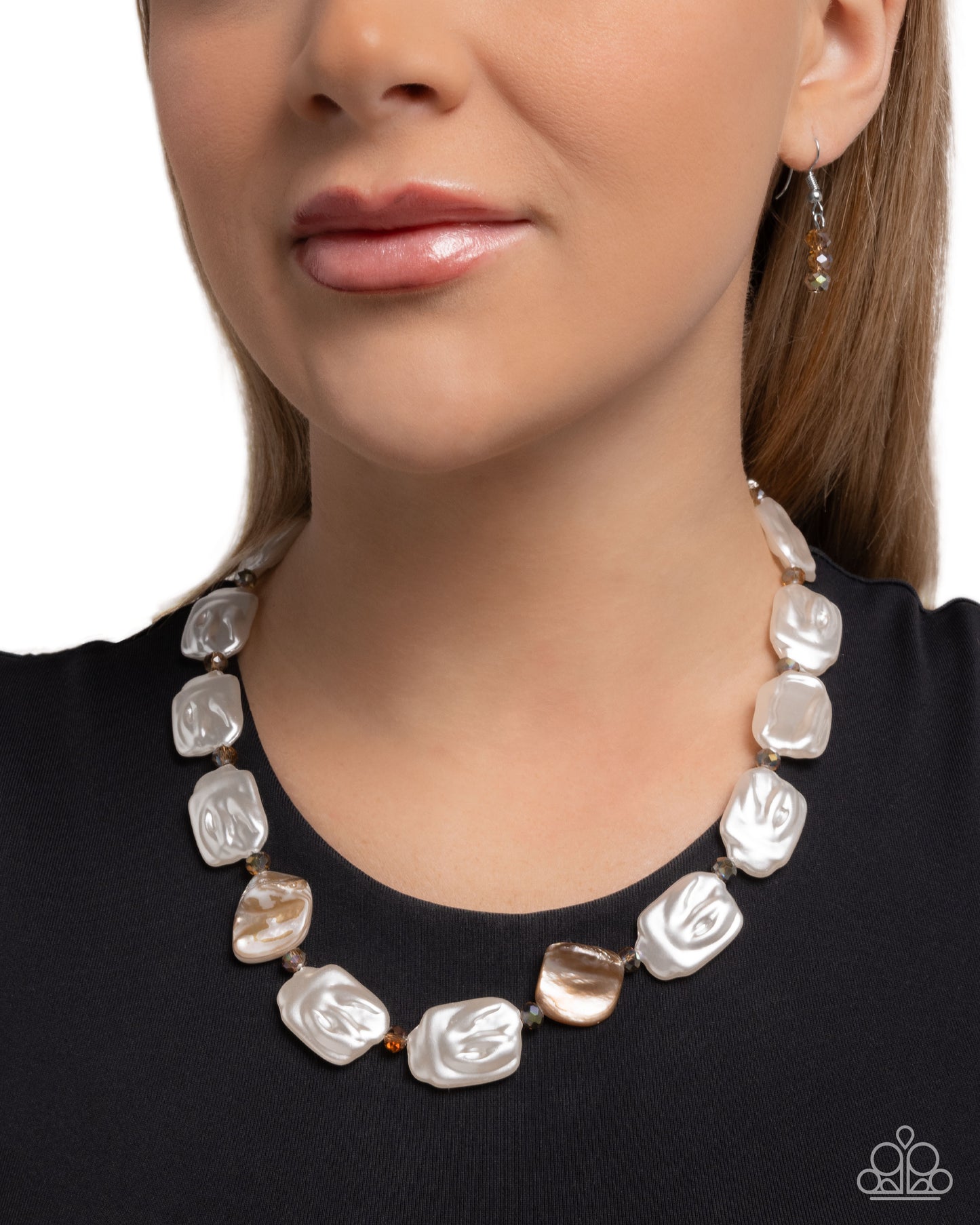 Crimped Collage -White w/Tan Necklace