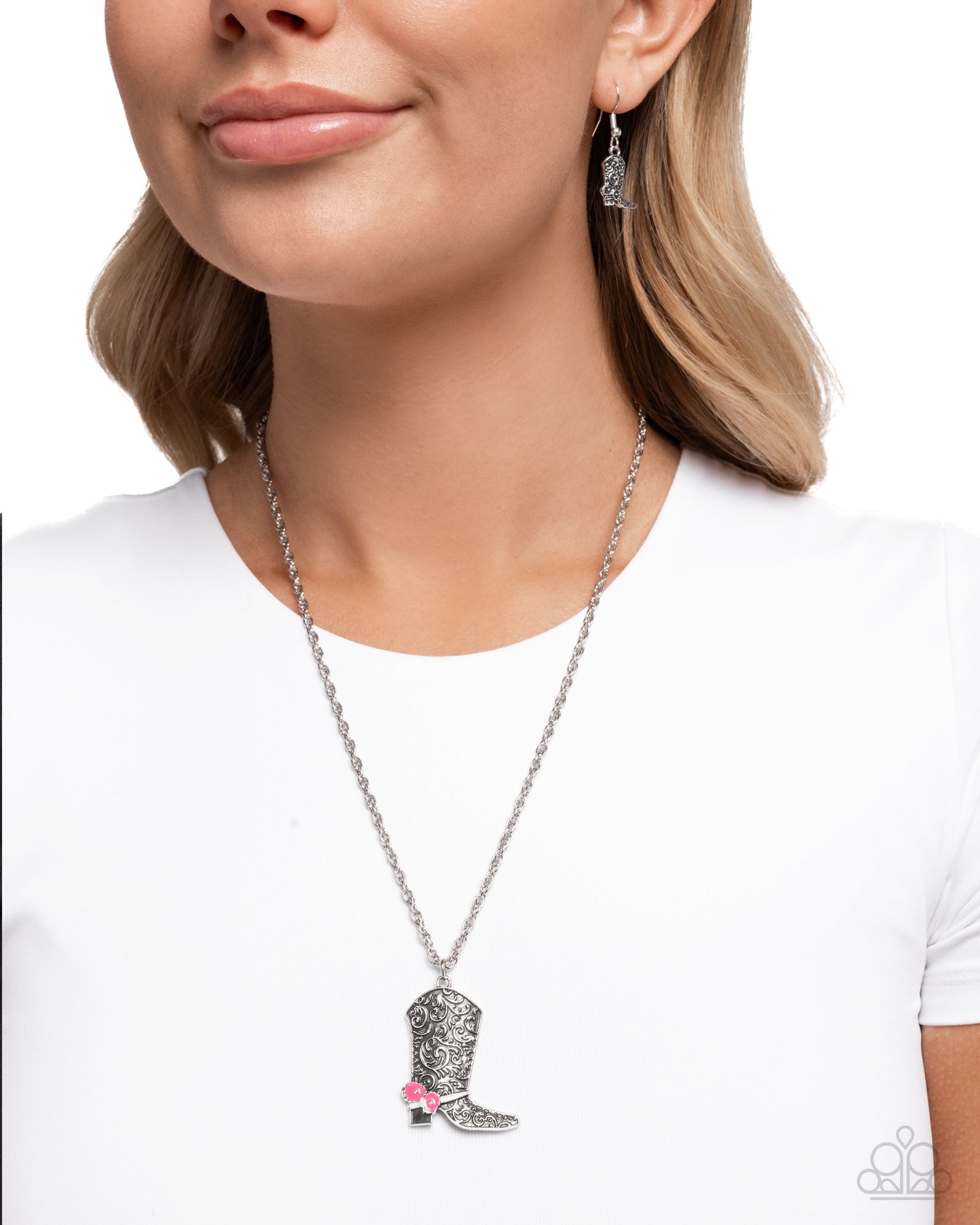Blazing Boot - Silver w/Pink Necklace