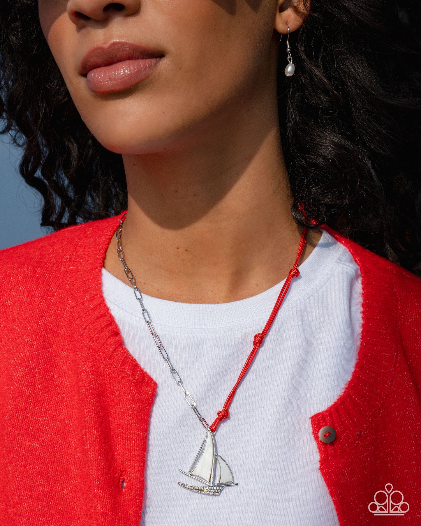 Sailboat Shimmer - Silver w/Red Sailboat Necklace