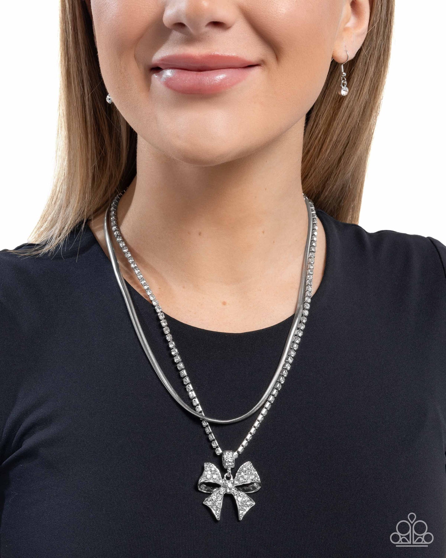 Cheerful Coquette - Silver -Rhinestone Necklace