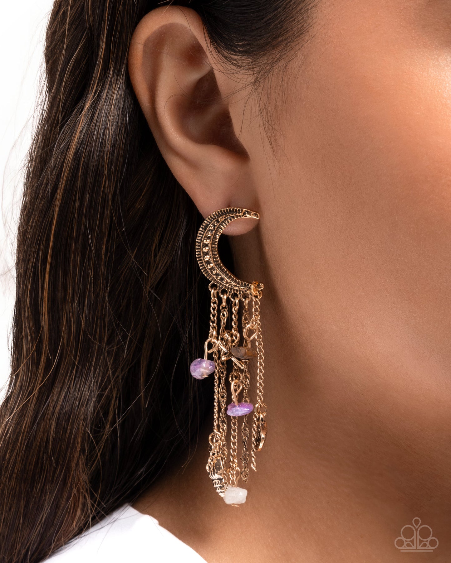 Crescent Call - Gold w/Purple Seashells Earrings
