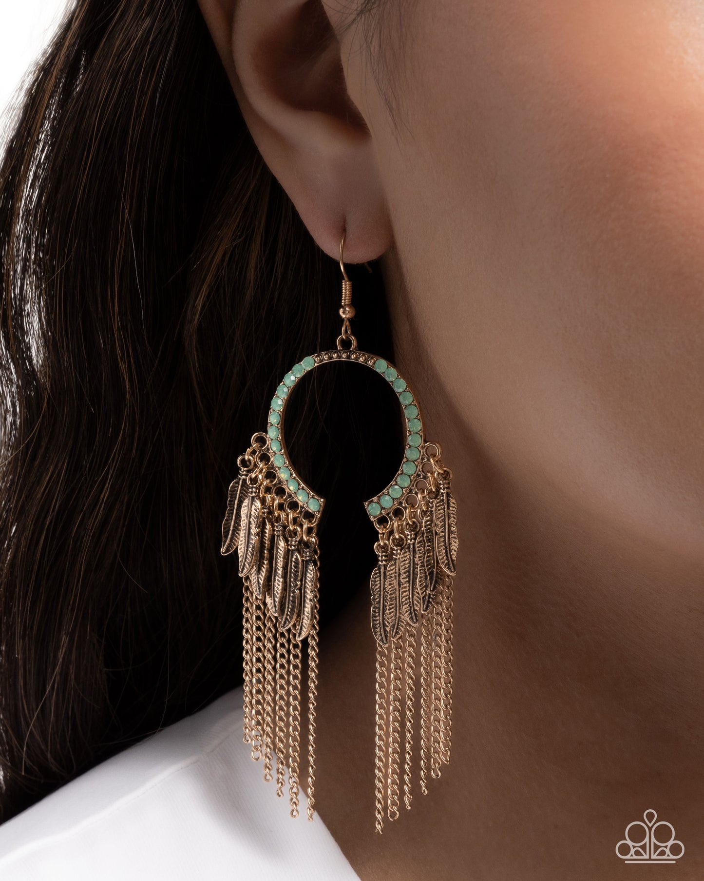 Free-Spirited Fringe - Antiqued Gold w/Green Earrings