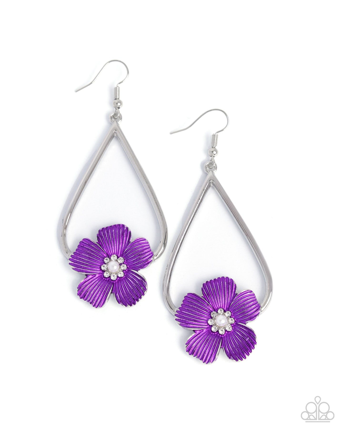 Tropical Teardrop - Silver w/Purple Flower Earring