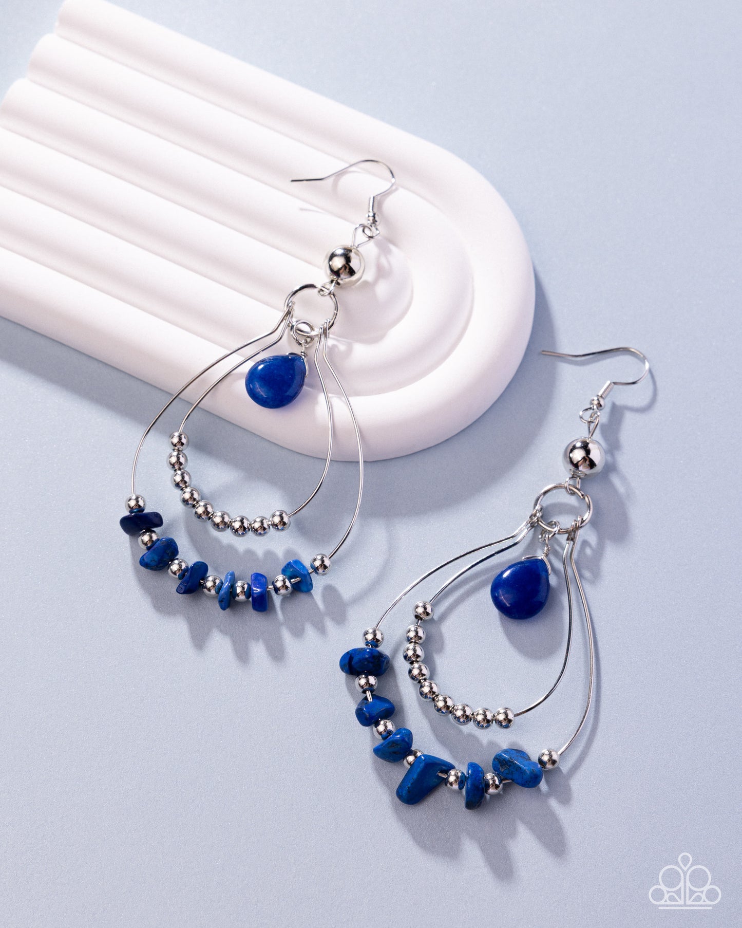Chiseled Cascade - Silver w/Blue Earrings