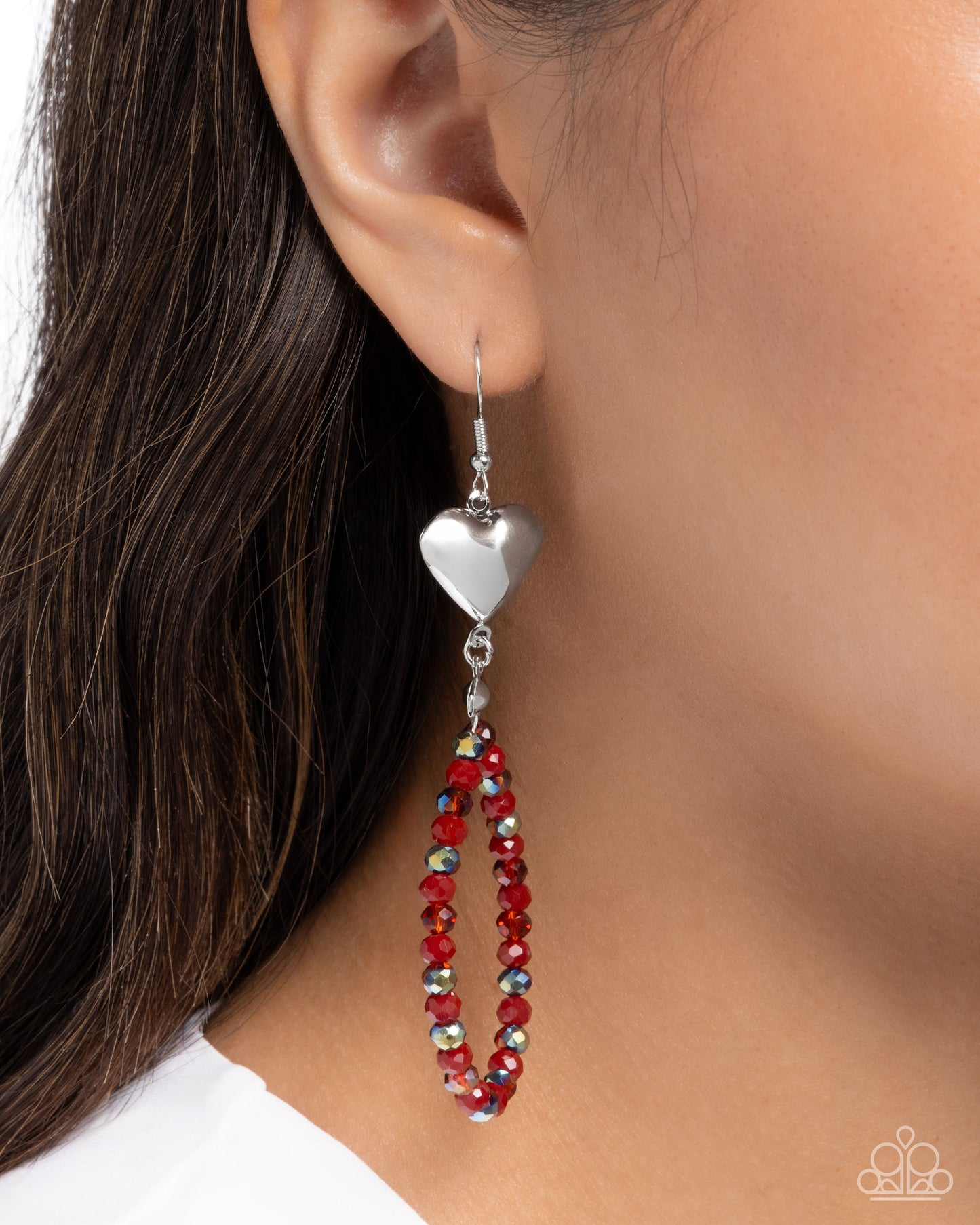 Treasured Teardrops -Silver w/Red Heart Earrings