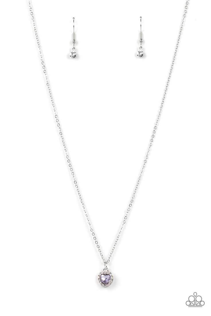 A Little Love Struck (heart) Necklace Silver w/Purple