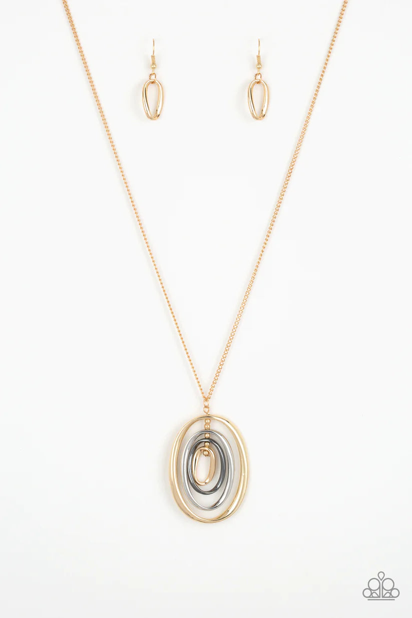 Classic Convergence Gold Necklace w/Silver & Gunmetal on Pendant