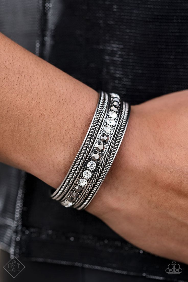 Empress Etiquette Silver w/Rhinestones & Hematite Stones Cuff Bracelet