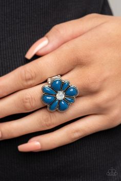 Meadow Mystique Blue Flower on Silver Ring