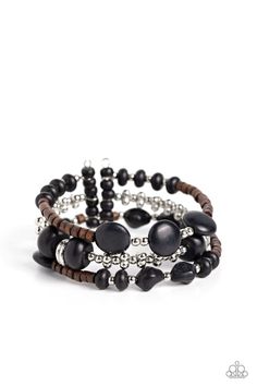 Operation Outdoors Bracelet -Black, Silver & Wood Beads