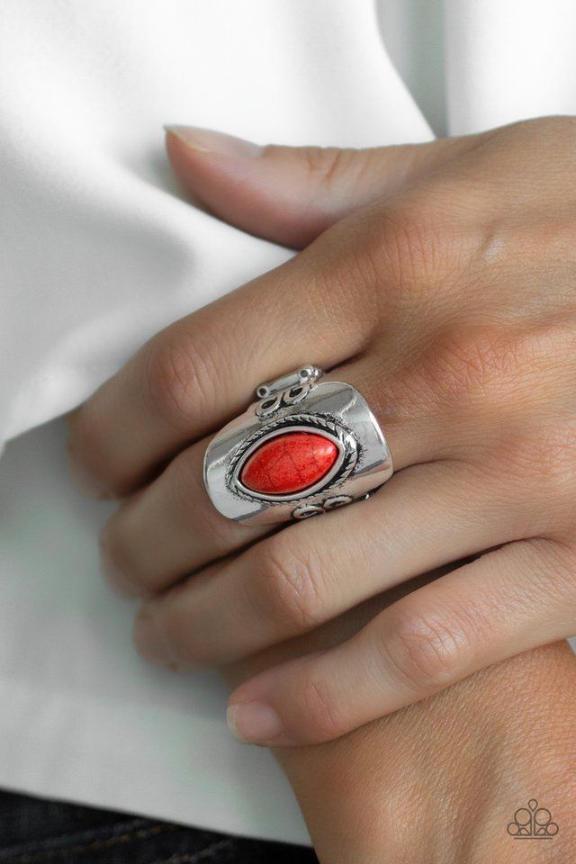 Plain Ride Silver with Red Stone Ring