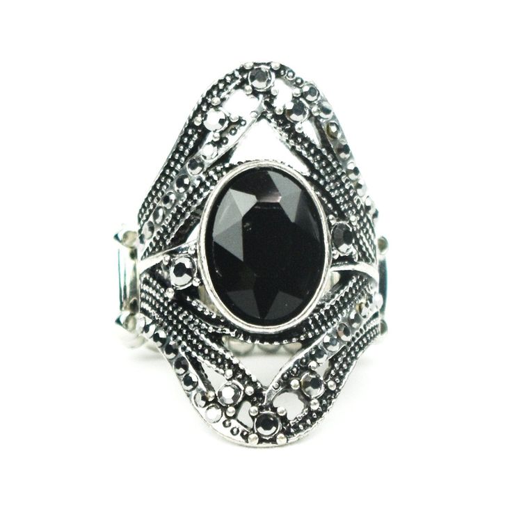 Red Carpet Rebel Silver Ring with black stone