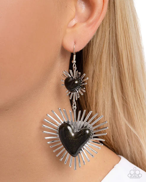 Sunburst Sweethearts Black Heart Earrings