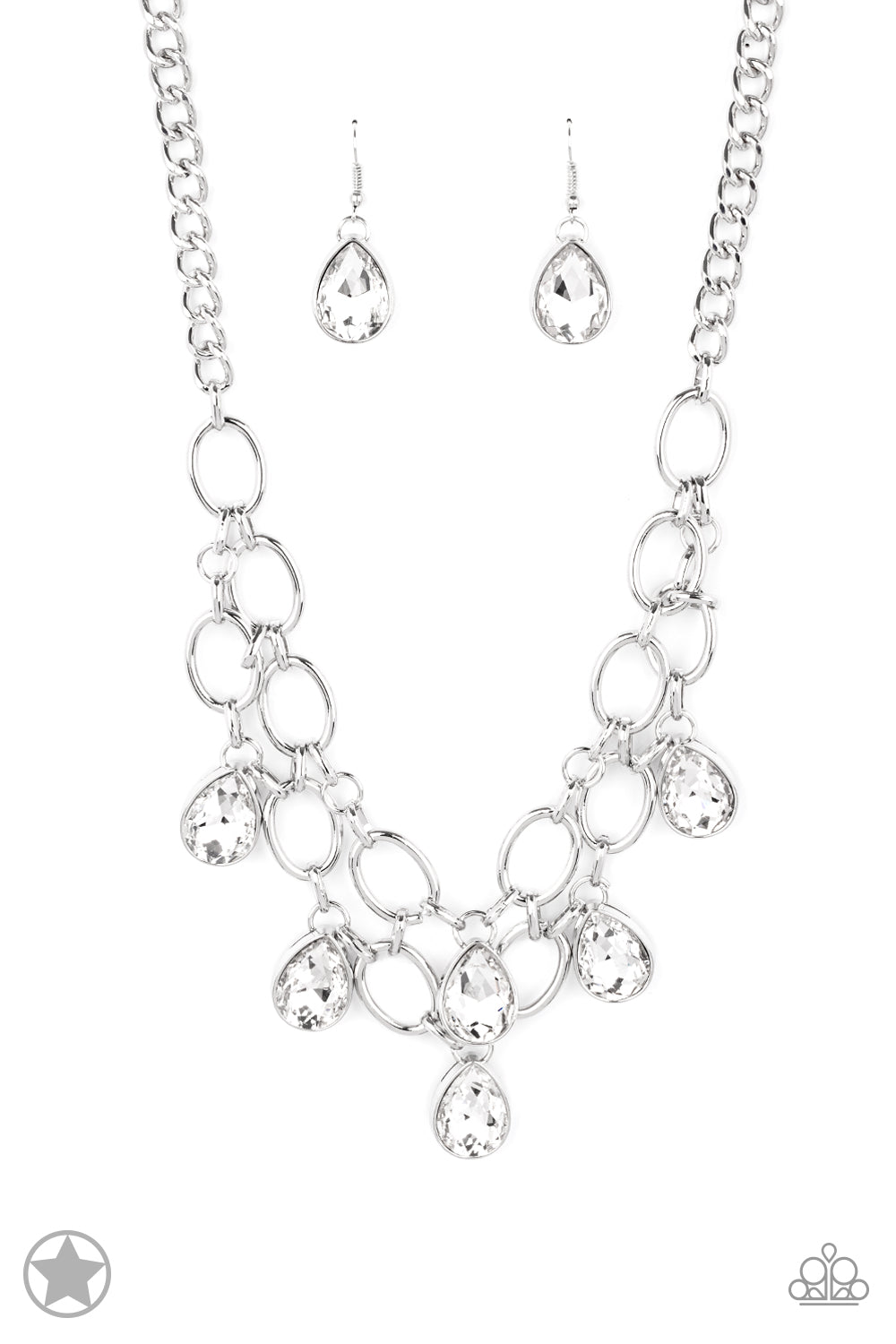 Show-Stopping Shimmer - Silver w/Rhinestones Necklace - Blockbuster
