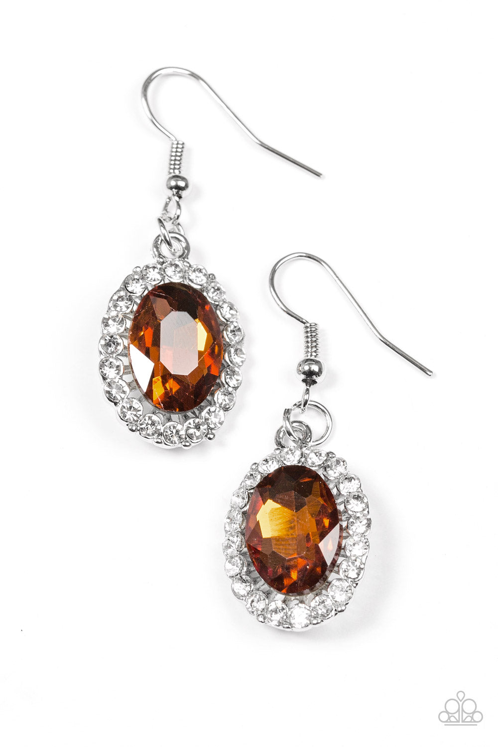 The Name Of The FAME - Silver w/Golden-Brown Gem Earrings