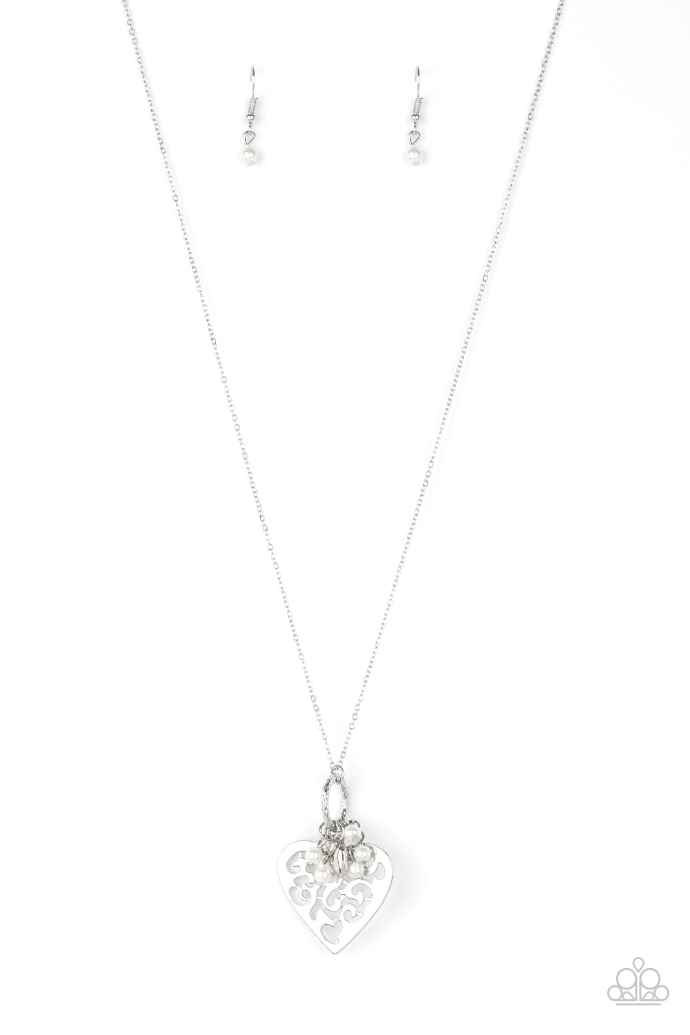 Romeo Romance - Silver w/Heart & White Pearls Necklace