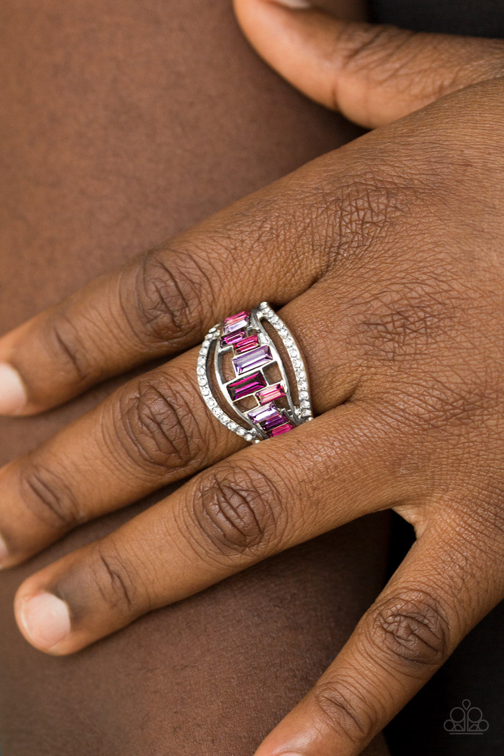 Treasure Chest Charm - Silver w-Multi Purple Ring
