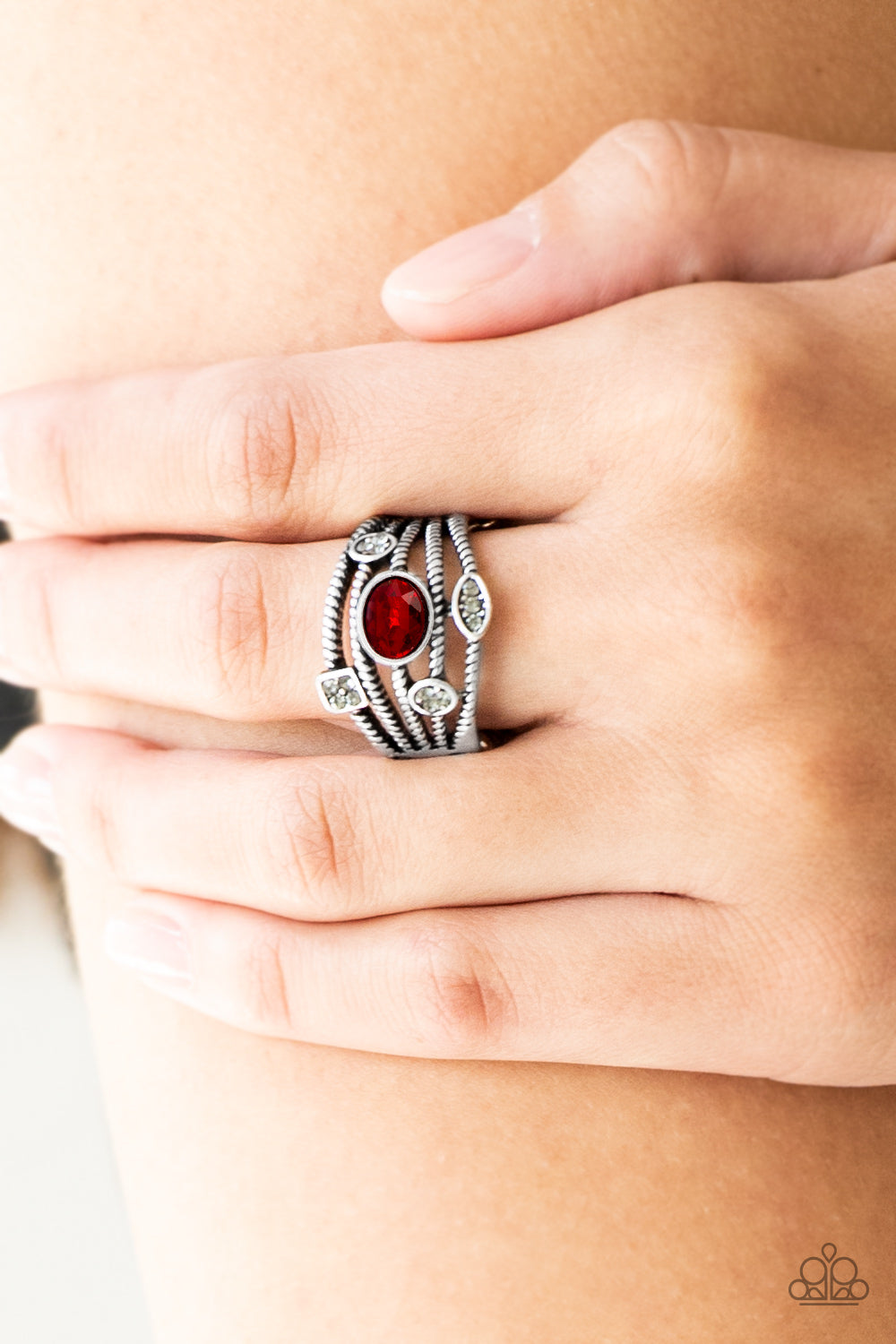 Cosmic Combo - Silver with Red Gem Ring