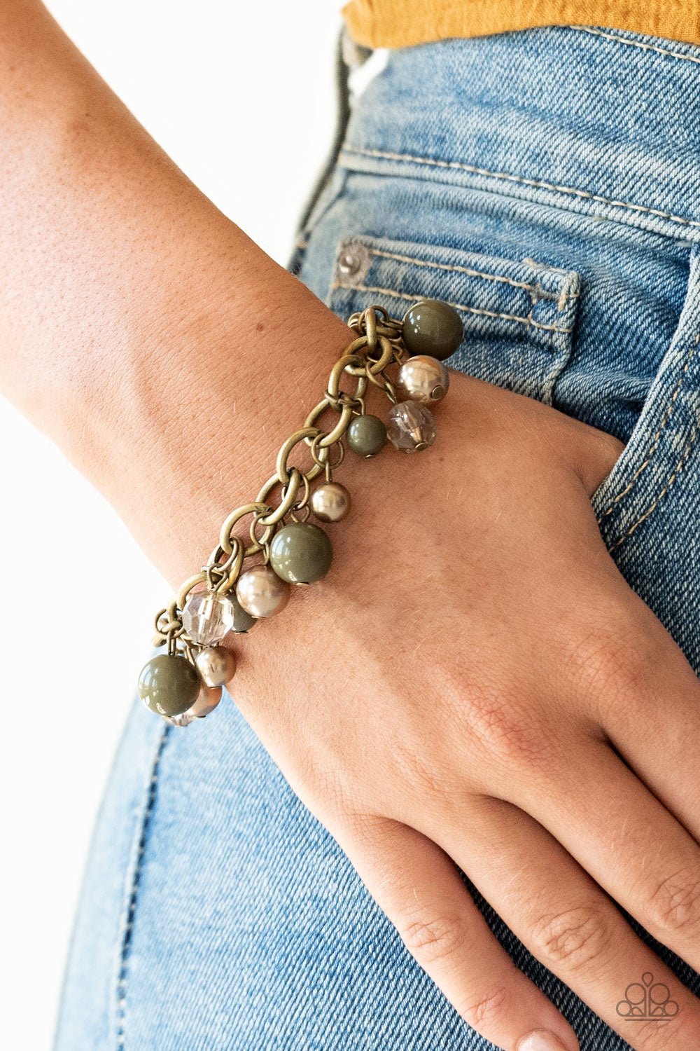 Grit and Glamour - Brass & Green Bracelet