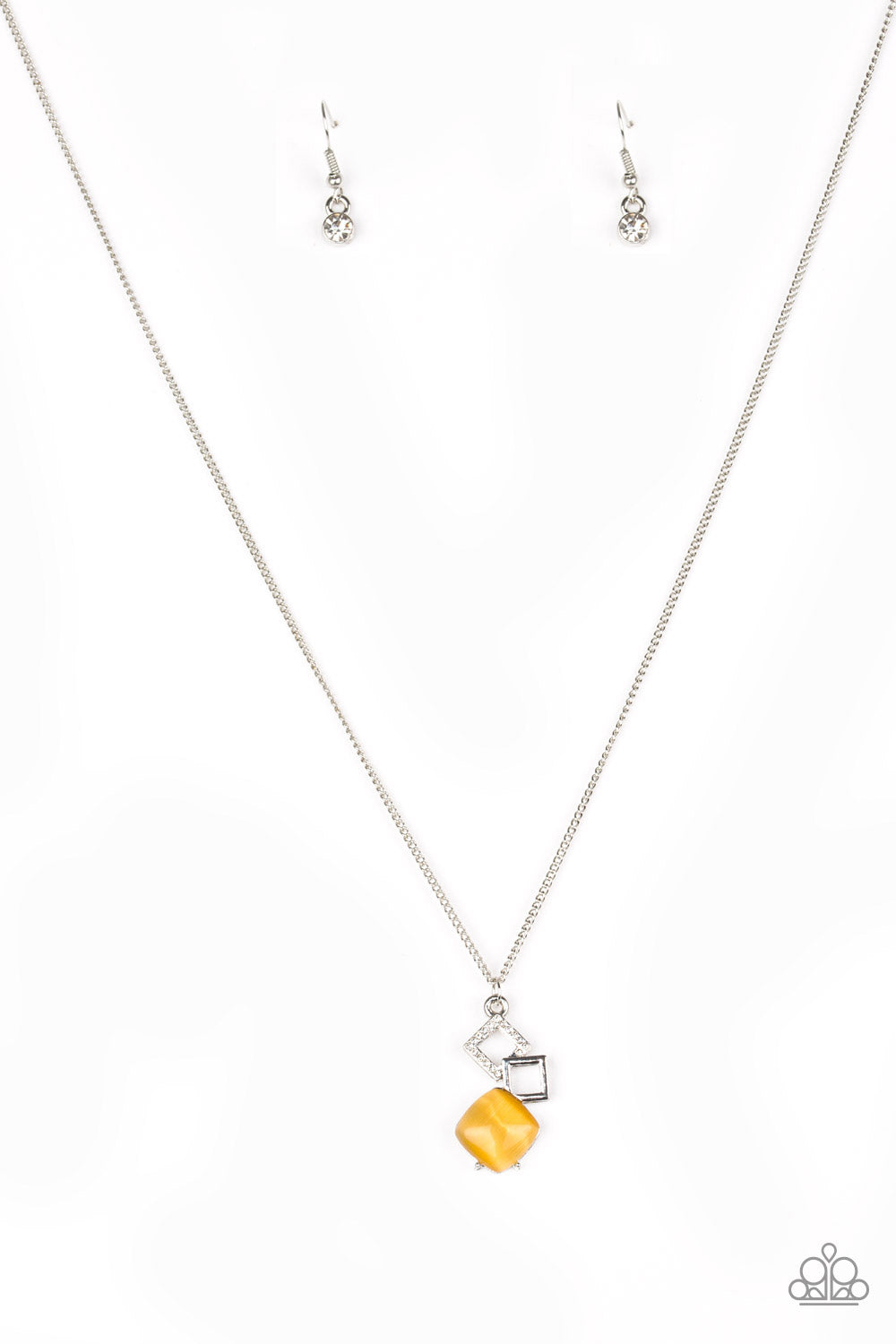 Stylishly Square - Silver w/Yellow Gem Necklace